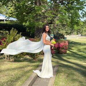 Sherri Hill Elegant Silver and Ivory prom dress with Slit size 2